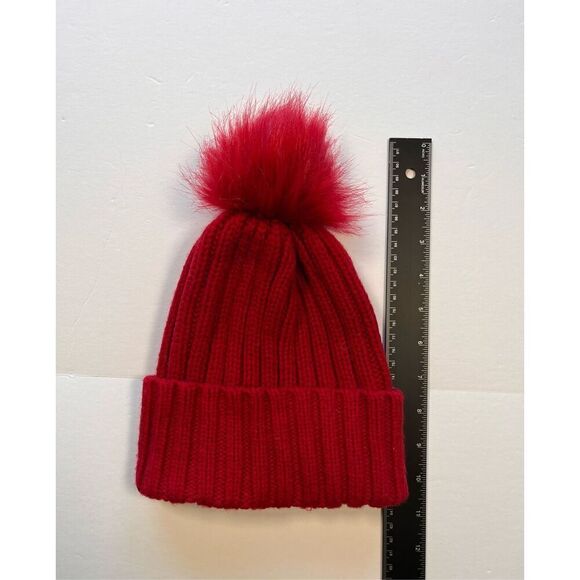Athleta Ribbed Pom Pom Beanie Wool Blend Hat Candy Red NWOT 1 Size Style 511177 - Picture 7 of 9